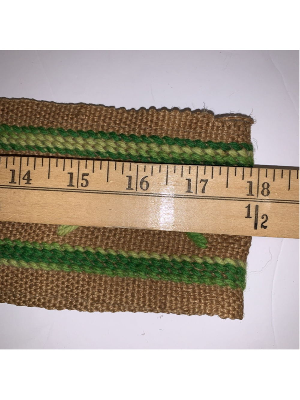 Vtg Boho Burlap Tote Elbow Bag Purse Yarn Hand-Embroidered 1960 70's Green Retro - Picture 6 of 14